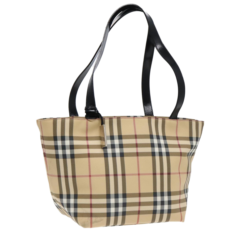 BURBERRY Nova Check Hand Bag PVC Beige Silver Auth 90263 - Picture 1 of 16
